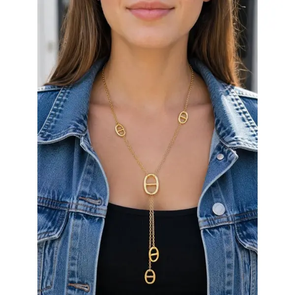 Collier sautoir y mailles marines acier inoxydable doré ou argenté