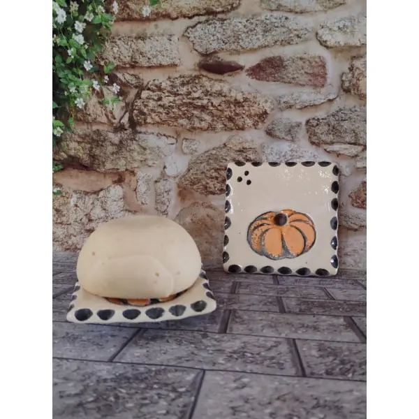 Porte-savon carré, décor citrouille.