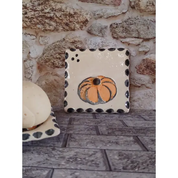 Porte-savon carré, décor citrouille.
