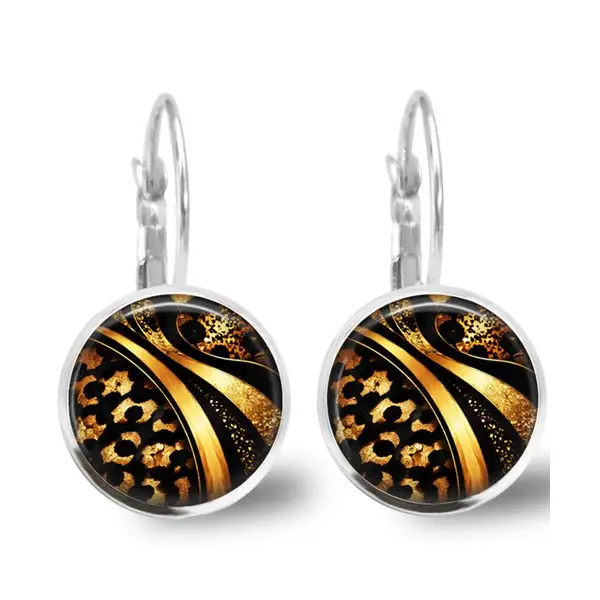 Boucle d'oreille peau dorer et noir argenté et verre dormeuses