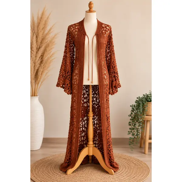 Cardigan long au crochet fait main -100% coton