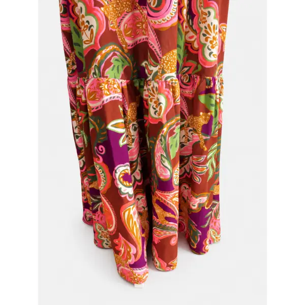 Robe longue femme en viscose imprimée cahemire – robe à volants – taille 42 – manches courtes – pièce unique