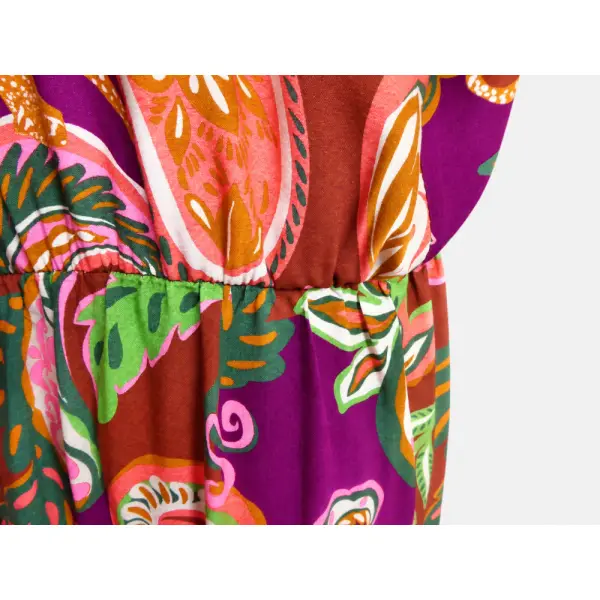 Robe longue femme en viscose imprimée cahemire – robe à volants – taille 42 – manches courtes – pièce unique