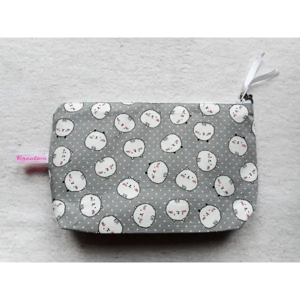 Trousse chats en boule blancs et pois, pochette de rangement, trousse femme homme, accessoire cadeau chat
