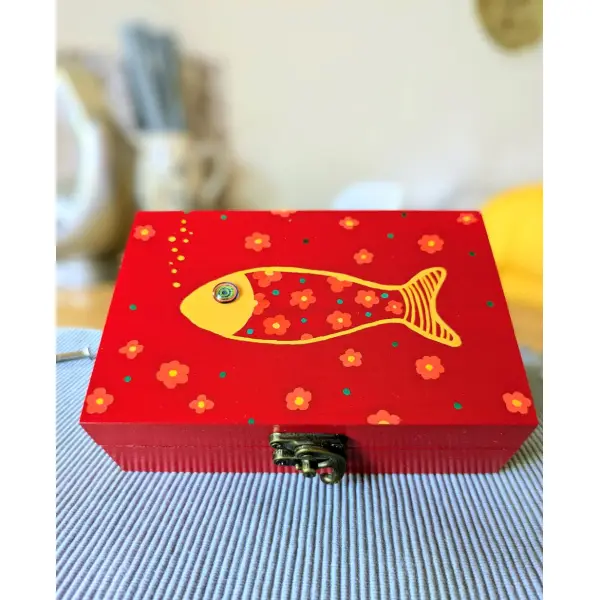 Boîte en bois poisson fleuri