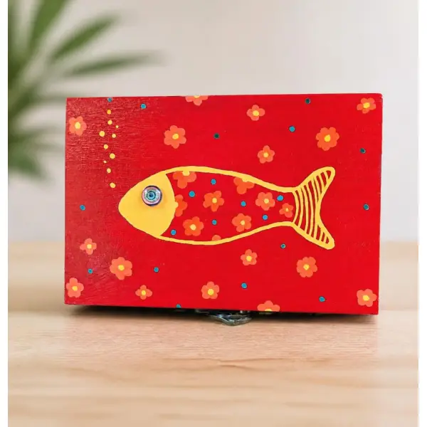 Boîte en bois poisson fleuri