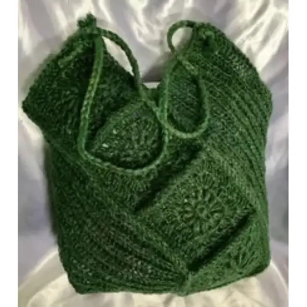 Chic cabas - grand sac bandoulière ,cordon couleur vert , style boho,carré grand-mère, crochet fait main,pour femme
