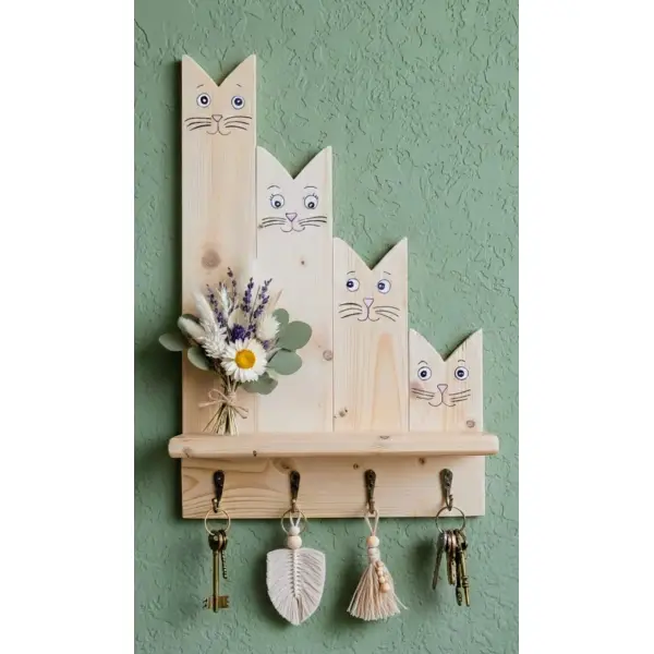 Décor famille chats en bois - vert
