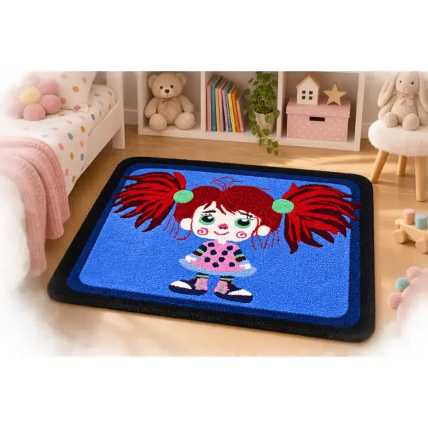 Tapis tufté fait main- petite fille avec deux couettes- 98*75cm