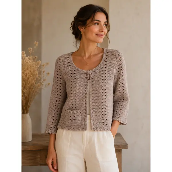 Cardigan pour femme au crochet fait main - veste couleur taupe au crochet -