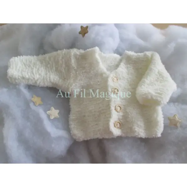 Gilet fil peluche tricot couleur blanc cassé taille 3 mois