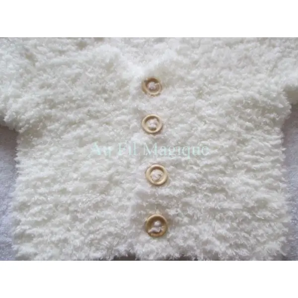 Gilet fil peluche tricot couleur blanc cassé taille 3 mois