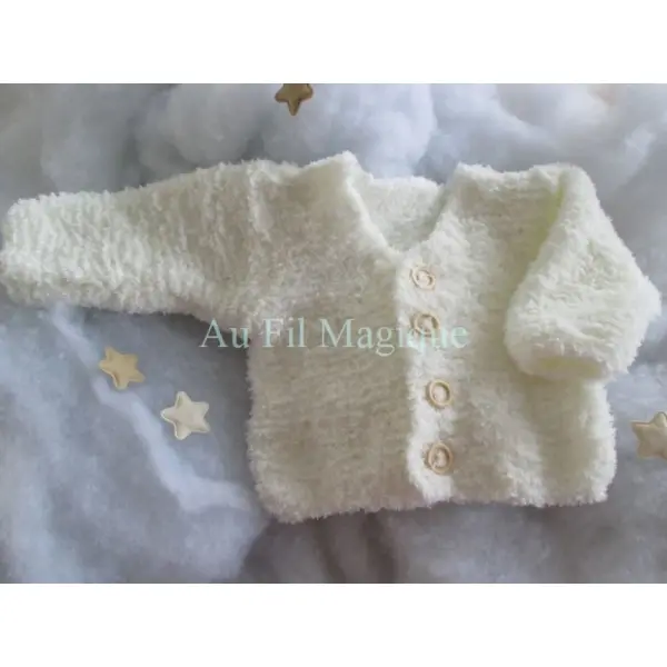 Gilet fil peluche tricot couleur blanc cassé taille 3 mois
