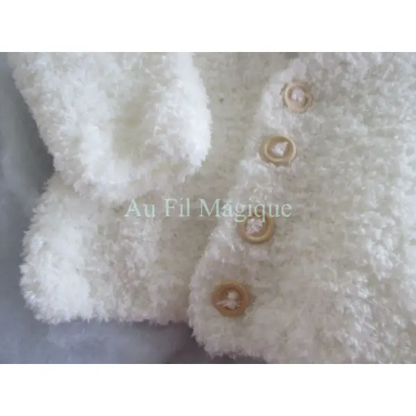 Gilet fil peluche tricot couleur blanc cassé taille 3 mois