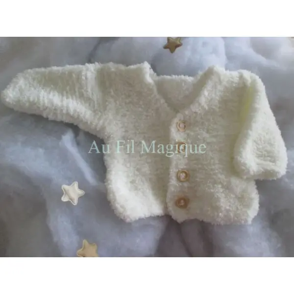 Gilet fil peluche tricot couleur blanc cassé taille 3 mois