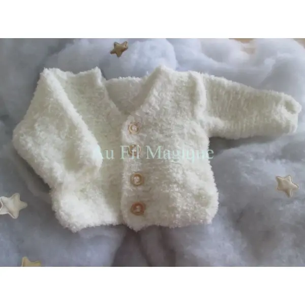 Gilet fil peluche tricot couleur blanc cassé taille 3 mois
