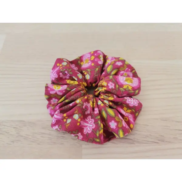 Chouchou fille coton fuchsia motifs fleurs roses