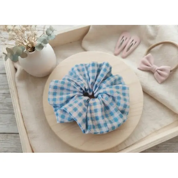 Chouchou fille coton vichy bleu et blanc