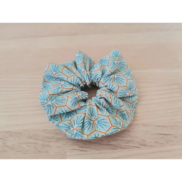 Chouchou fille coton vert clair motifs géométriques