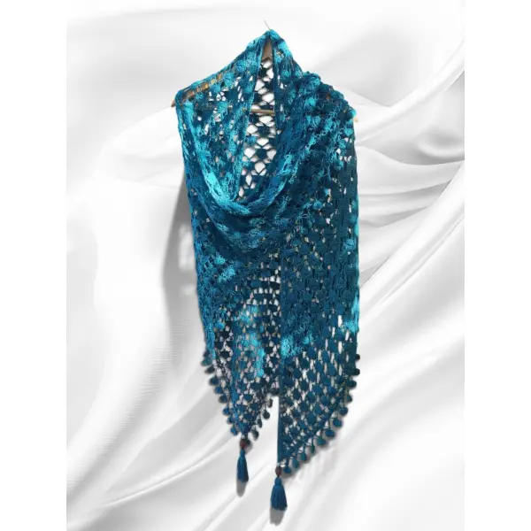 Châle bleu/vert motifs coeurs