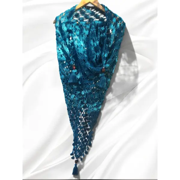 Châle bleu/vert motifs coeurs