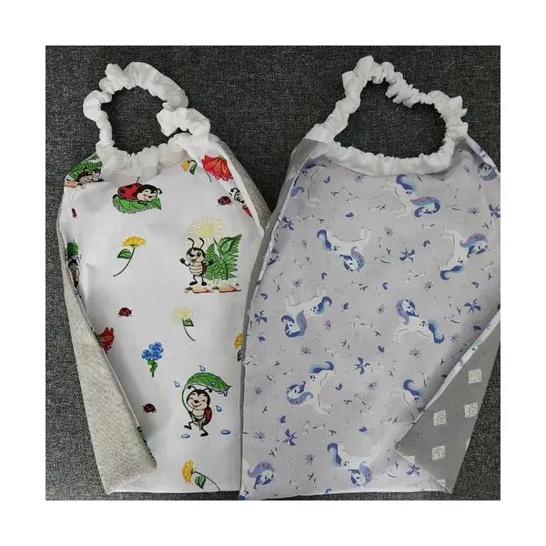 2 serviettes de table - grands bavoirs, serviettes cantine, maternelle, école, loisirs (thème : coccinelles et licornes)
