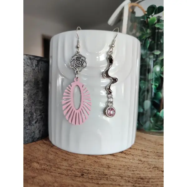 Boucles d'oreilles dépareillées, boucle asymétriques, bijoux argenté