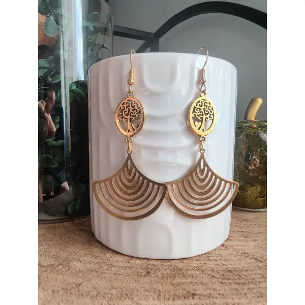 Boucles d'oreilles pendantes, boucles symétriques, bijoux dorées