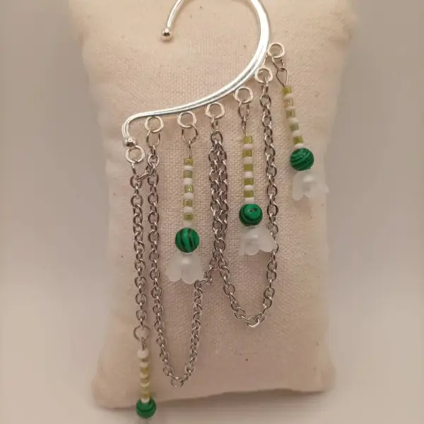 Tour d'oreille "fleur lotus vert" fantasy