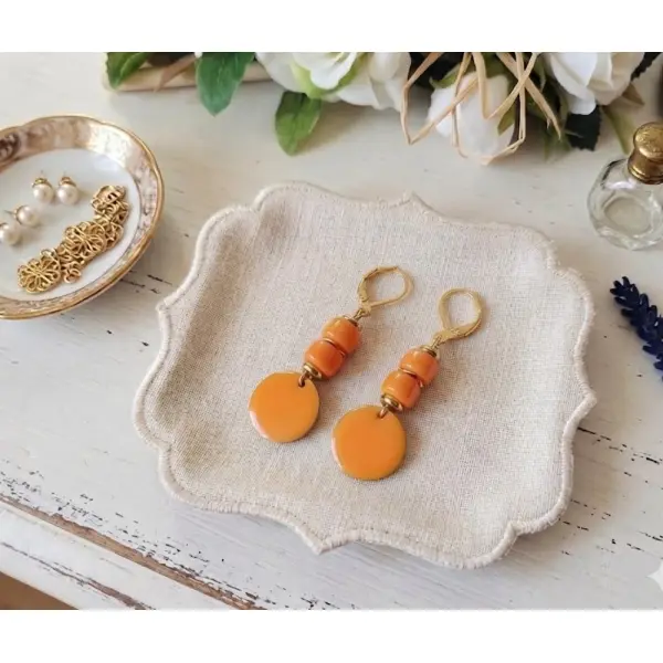 Boucles d'oreilles acier inoxydable dorées et sequin émail
