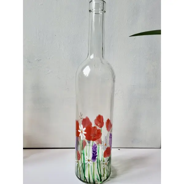 Bouteille en verre peinte coquelicots tableau coquelicots