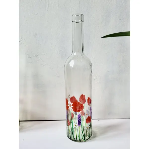 Bouteille en verre peinte coquelicots tableau coquelicots