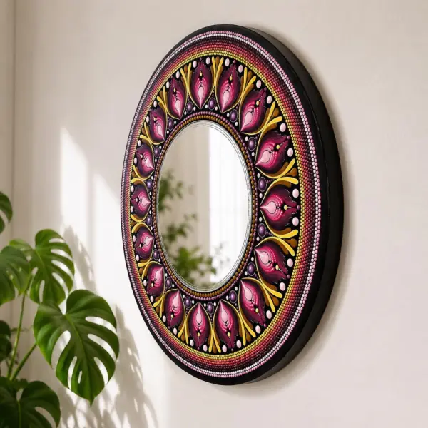 Miroir mandala peint à la main 40 cm – miroir mural décoratif en bois mdf