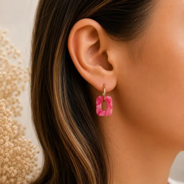 Pampilles en argile polymère – rose & blanc nacré