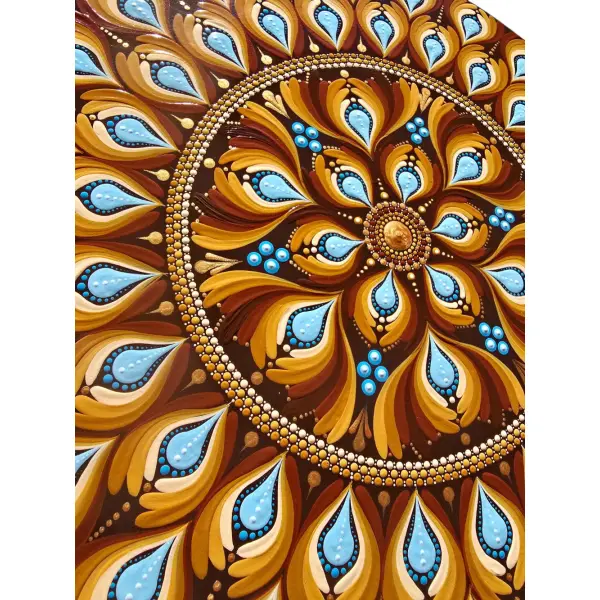 Tableau mandala mural 30 cm – terracotta & turquoise – fait main