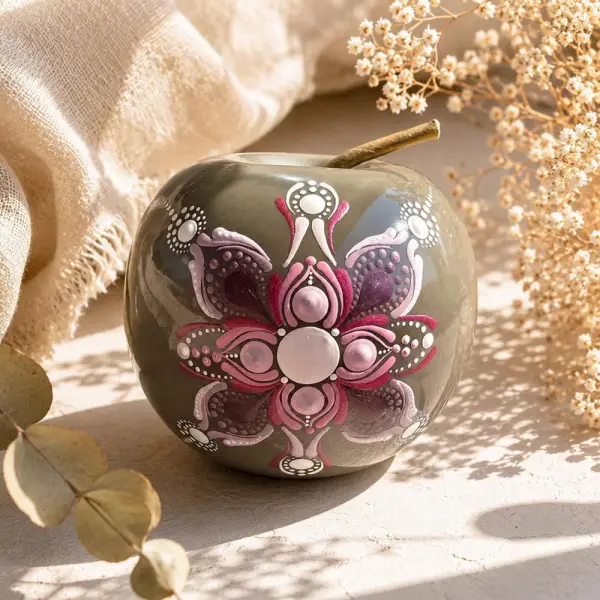 Pomme décorative mandala rose, fuchsia & violet – peinte à la main