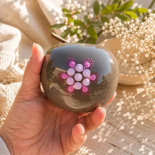 Pomme décorative mandala rose, fuchsia & violet – peinte à la main