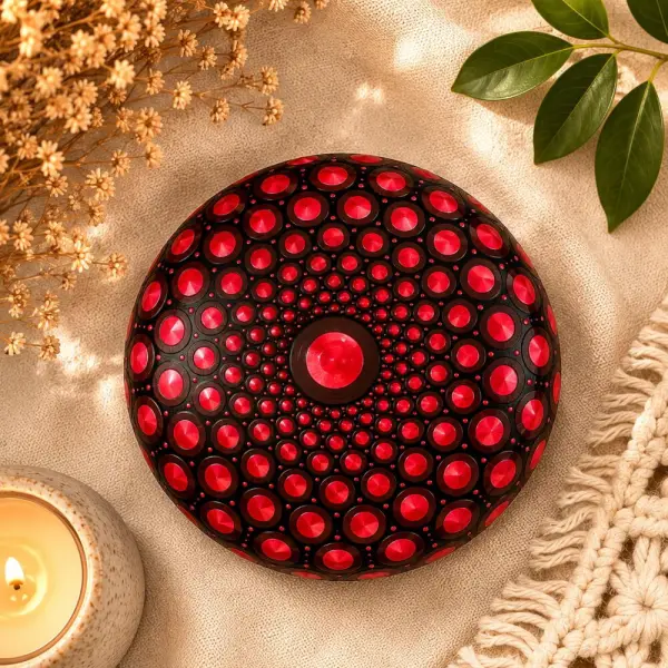 Pierre de méditation mandala rouge– peinte à la main – pièce unique