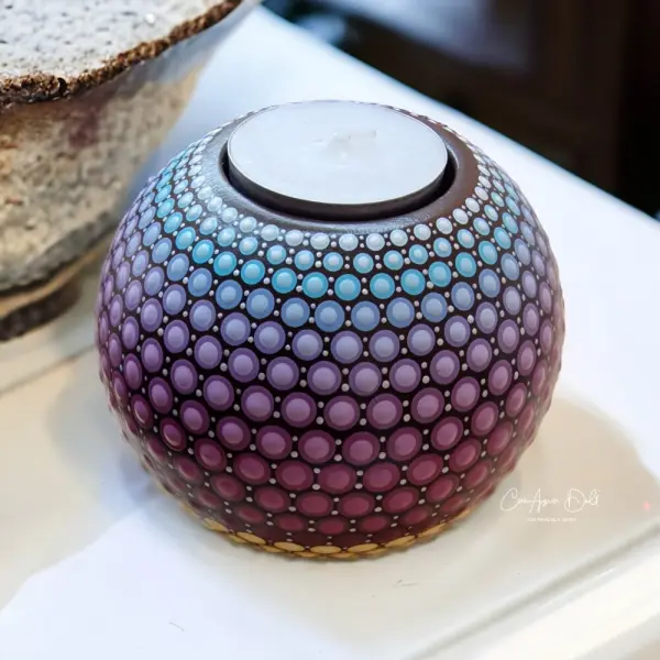 Bougeoir sphère mandala multicolore en plâtre résine – peint à la main