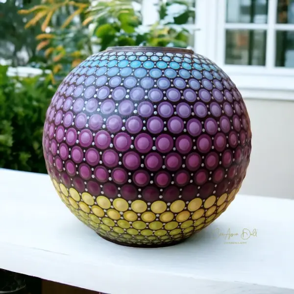 Bougeoir sphère mandala multicolore en plâtre résine – peint à la main