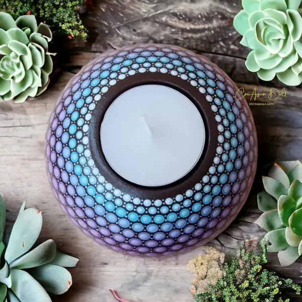 Bougeoir sphère mandala multicolore en plâtre résine – peint à la main