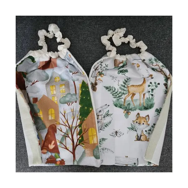 2 serviettes de table - grands bavoirs, serviettes cantine, maternelle, école, loisirs (thème : animaux de la forêt et lutin)
