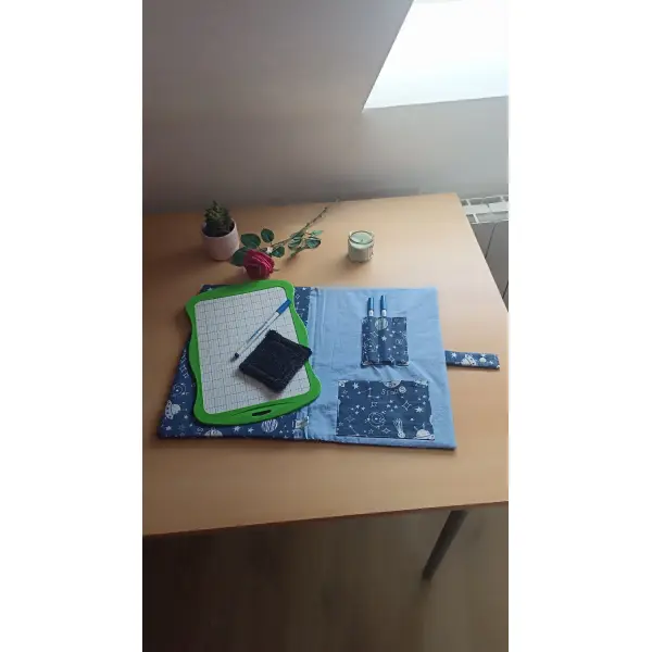 Pochette ardoise effaçable avec éponge, pochette scolaire, rentrée