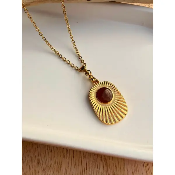 Collier doré en acier inoxydable & résine marron – céleste | collection terre de sienne