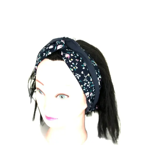 Bandeau cheveux rigide femme imprimé fleurs bleu