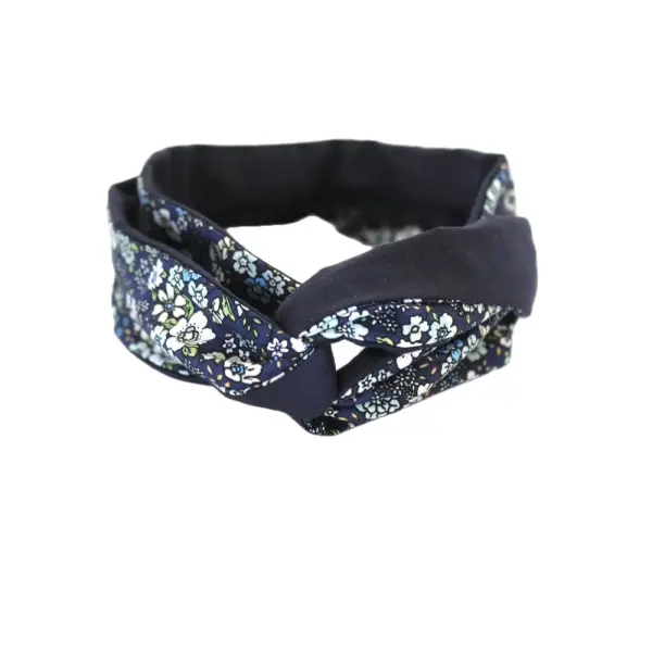 Bandeau cheveux rigide femme imprimé fleurs bleu