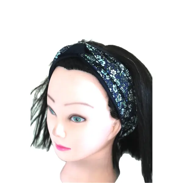 Bandeau cheveux rigide femme imprimé fleurs bleu