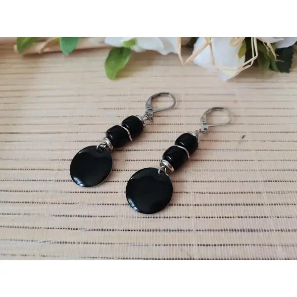 Boucles d'oreilles acier inoxydable et sequin émail