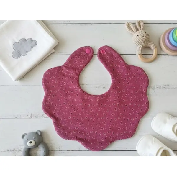 Bavoir naissance fleur coton imprimé et éponge rose