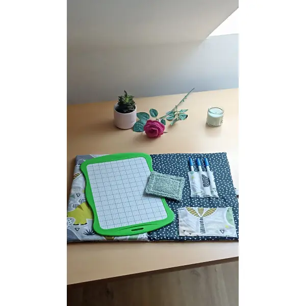 Pochette ardoise effaçable avec éponge, pochette scolaire, rentrée